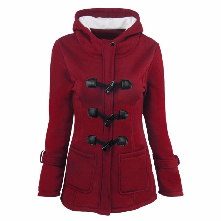 Mantel Penghangat Di Musim Dingin Wanita Mantel Jaket Bertudung Wanita Fashionthick Mantel Wol Wanita Jaket Parka Kancing Tanduk Mantel Berkancing Abrigos Y Chaquetasmujer Invierno-Merah-Intl