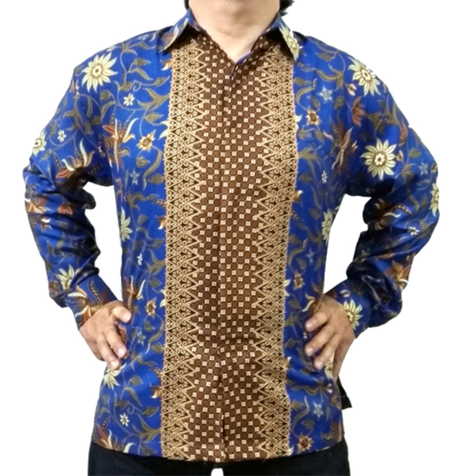 WiShop Baju Kemeja Batik Pria Modern Lengan Panjang