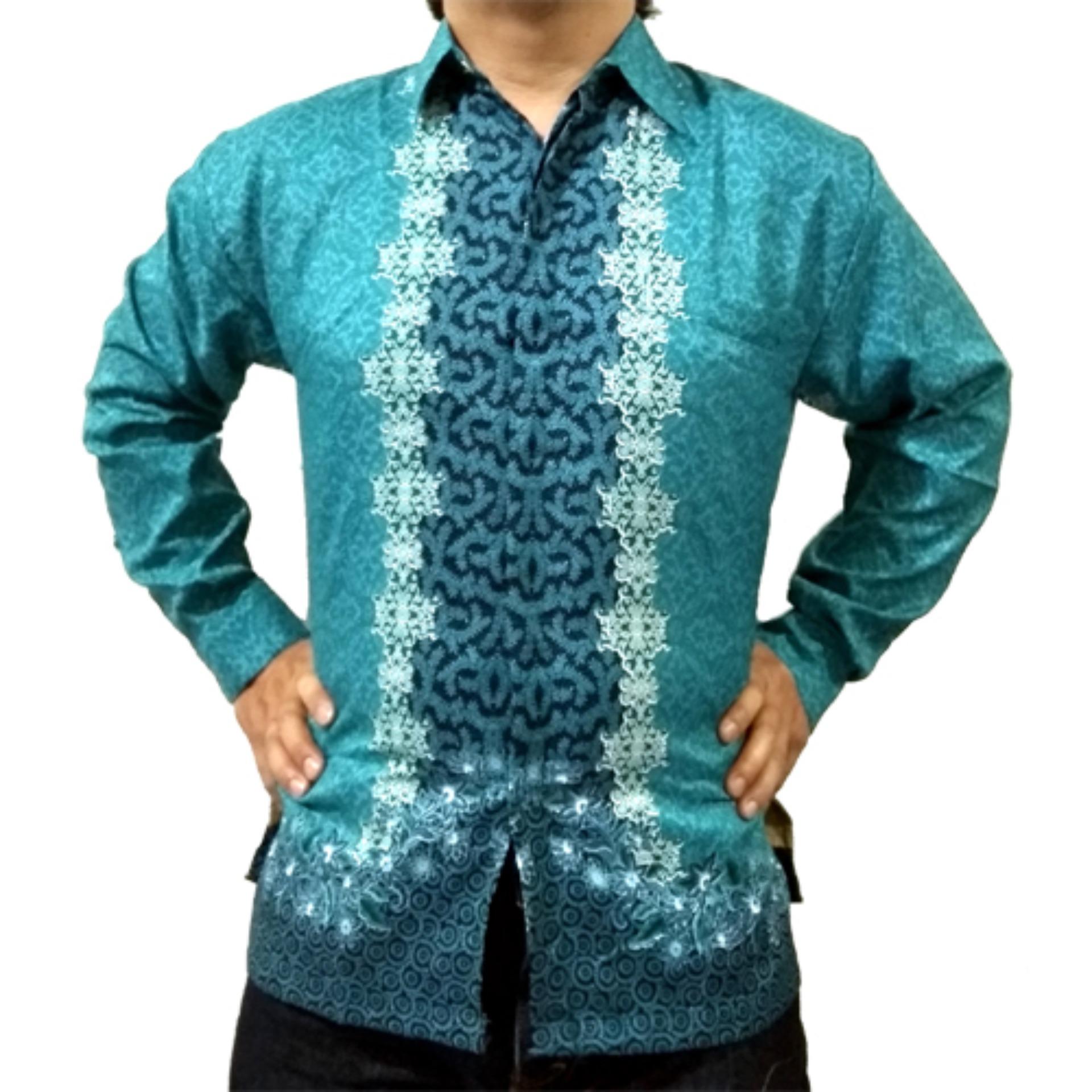 WiShop Baju Kemeja Batik Pria Modern Lengan Panjang