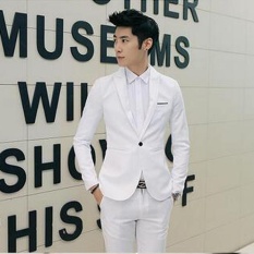 Wjm Formal Pernikahan Pengantin Lelaki Setelan Satu Tombol Ramping Sesuai Mantel (Putih)-Internasional