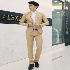 Wjm Formal Pernikahan Pengantin Lelaki Setelan Satu Tombol Ramping Sesuai Jackettuxedos Setelan (Krem)-Internasional