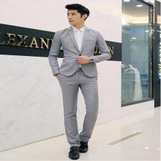 Wjm Formal Pernikahan Pengantin Lelaki Setelan Satu Tombol Ramping Sesuai Jackettuxedos Setelan (Grey)-Internasional