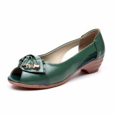 Wanita Terbuka Jempol Sandal Pompa Wanita Kulit Asli Sepatu Kasual Sandal (Hijau)-Intl