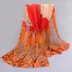 Mawar Wanita Cantik Pola Syal Sifon Bungkus Bungkus Scarf Syal-Intl