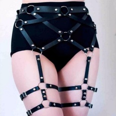 Wanita Badan Memanfaatkan Sabuk Pu Kulit Garters Punk Tali Tali dari Pinggang Ke Kaki-Internasional