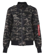 Kasual Wanita Longgar Klasik Zip Up Lengan Panjang Pendek Kamuflase Jaket Bomber Biker Hijau-Intl