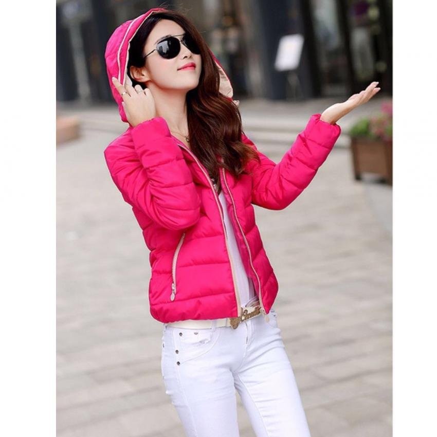 Wanita Padded Katun Jaket Slim Musim Dingin Menebal Mantel Bulu Angsa-Roseo-Intl