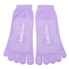 Perempuan Kapas Yoga Kaus Kaki Gym Toe Grip Penuh Warna NonSlip Pijat Kaus Kaki Nyaman Tumit Ungu-Intl