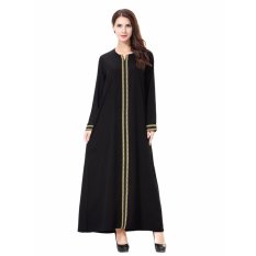 Wanita Etnis Murni Warna Muslim Islam Lengan Panjang Maxi Dress Arab Jilbab Abaya Cloth (Orange)-Intl