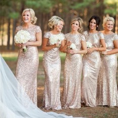 Wanita Eropa Panjang Kelap-kelip Pernikahan Pengiring Pengantin Gaun Wanita Pesta Malam Keemasan Backless Maxi Dress Gaun (Emas)-Intl