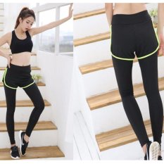 Wanita Palsu Dua Potong Sports Pants Slimming Legging Ukuran S-3XL-Intl