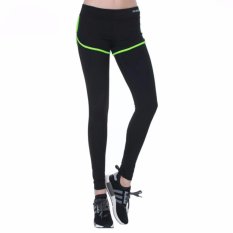 Wanita Palsu Dua Potong Sports Pants Slimming Legging Ukuran S-L-Intl