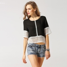 Fashion Kasual Perempuan Lepas 3/4 Lengan Baju Blus Rajutan Kain Sutera Tipis