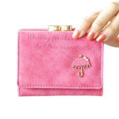 Mode untuk Wanita Pu Kulit Dompet Pendek dengan Tombol Dompet Tangan Mawar Merah-Intl