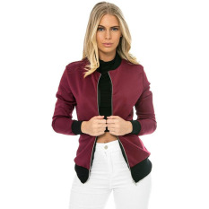 Lengan Baju Panjang Wanita Fashion Retro Ritsleting Pembom Jaket With Banyak Kantong (Merah)