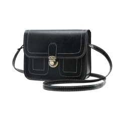 Women Fashion Shoulder Bag Square Vintage PU Leather Solid Color Handbag Satchel Color:Black