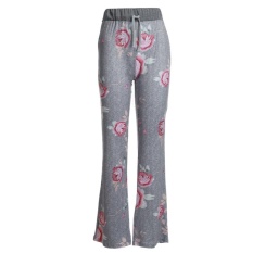 Wanita Bercetak Bunga Celana Panjang Drawstring Lebar Kaki Celana Celana Lurus-Intl