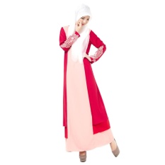 Wanita Wanita Melayu Islam Gaun Rok Arab Jubah Jumpsuit Lengan Panjang Borgol Renda Linen Naik Merah-Internasional