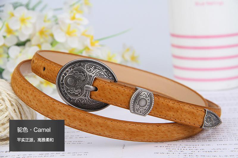 Wanita Wanita Retro Genuine Leather Belt Skinny Western Ikat Pinggang Gesper Bulat Pinggang Belt Dress Decoration Skinny Belt Brown 108 Cm -Intl
