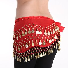 Wanita Emas Koin Logam Rantai Pinggang Ikat Pinggang Pinggang Ikat Pinggang Belt Rok Jaringan Merah-Intl