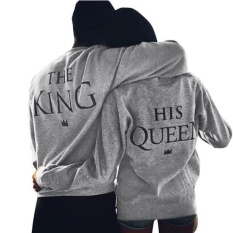 Women Grey Queen Letter Cetak Panjang Lengan T-shirt Top Blus Kemeja Pasangan-Intl