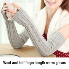 Wanita Rajutan Akrilik Panjang Tanpa Jari Thumbhole Hangat Musim Gugur Musim Dingin Lengan Sarung Tangan (Abu-abu Terang)-Internasional