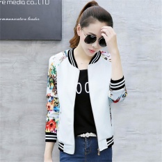 Wanita Korea Gaya Bisbol Mantel Bunga Dicetak Kasual Jaket Slim Mantel Jaket-Intl