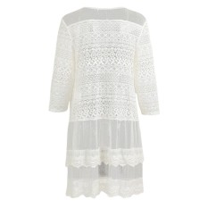 Wanita Lace Beach Cardigan Kimono Panjang Meliputi Crochet Selendang Bikini Swimwear BoHo Atasan Putih-Internasional