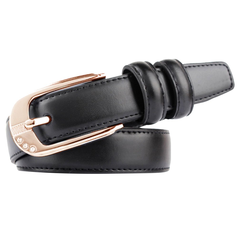 Wanita Ladies Fashion Adjustable PU Kulit Alloy Gesper Pinggang Sabuk Tali Hitam-Internasional