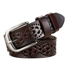 Wanita Ladies Hollow Adjustable Pu Kulit Alloy Gesper Pinggang Sabuk Tali Cokelat Kehitaman