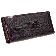 Wanita Ladies Luxury Asli Kulit Tas Bifold Panjang Dompet Dompet Buaya Cetak Ungu-Intl