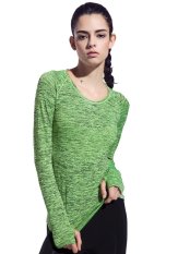 Panjang Baju Olahraga Wanita Lengan Desain Menggenjot Memakai T-Shirt Tee Perbedaan Hijau FY-002