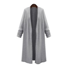 Women Loose Cardigan Long Jacket Trench Coat Long Sleeve Casual Parka Top (Grey)