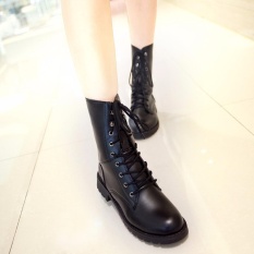 Wanita Pria Lace Up Flat Biker Military Army Combat Sepatu Boot Hitam 37-Intl
