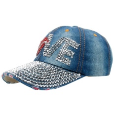 Cincin Stainless Denim Berlian Buatan Topi Baseball Snapback Hip Hop Datar Hat-Intl