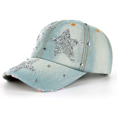 Wanita Pria Bintang Denim Berlian Buatan Topi Baseball Snapback Hip Hop Flat Hat