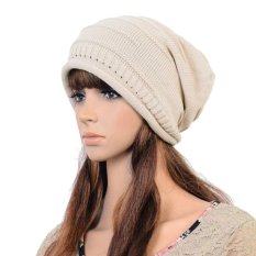 Wanita Pria Hangat Ski Rajutan Topi Kupluk Rajut Longgar Beret Beige-Intl