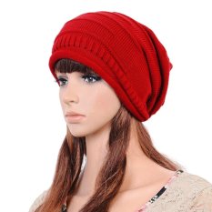 Wanita Pria Hangat Ski Rajutan Topi Kupluk Rajut Longgar Beret Merah-Intl