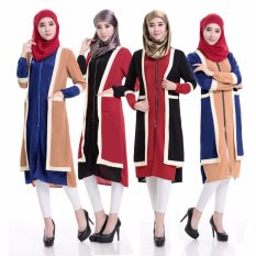 Wanita Muslim Abaya Kaftan Lengan Pendek Rajutan Pakaian Jilbab Ladies Islam Cocktail Arab Maxi Dress Tidak Termasuk Jilbab-Hitam Merah -Intl