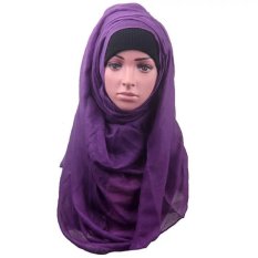 Women Muslim Islamic Shawl Wrap Headscarf Long Soft Hijab Maxi Voile Scarf (Purple)