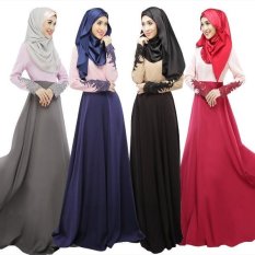 Women Muslim Long Dress Indian Islamic Black Red Malaysia Kaftan Abayas Ladies Muslim Dresses with Lace