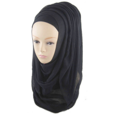 Wanita Muslim Kain Paul Lembut Leher Selendang Pelindung Kepala/panjang Selendang Syal Jilbab Topi Hitam (ต่างประเทศ) -ต่างประเทศ