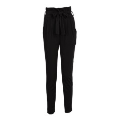 Wanita OL Tinggi Pinggang Celana Elastis Pinggang Kantong Kasual Celana (Hitam S)-Intl