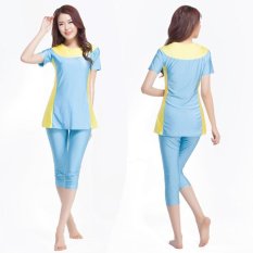 Wanita Plus Ukuran Muslim Swimwear Beach Mandi Suit Muslimah Islam Swimsuit Berenang Surf Wear Sport Pakaian Burqini Danau Biru- INTL