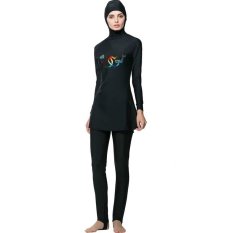 Wanita Plus Ukuran Swimwear Muslim Fashion Muslimah Islam Swimsuit Berenang Surf Wear Sport Pakaian Hitam-Intl