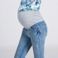 Wanita Hamil Pakaian Sabuk Maternitas Jeans Celana untuk Wanita Muslim Celana (biru Muda)-Intl