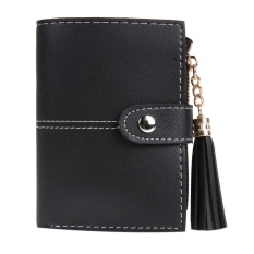 Women PU Leather Button Tassel Short Wallet Card Coin Holder Clutch Purse(Black ) - intl