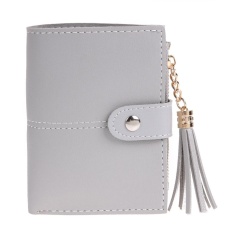 Women PU Leather Button Tassel Short Wallet Card Coin Holder Clutch Purse(Grey ) - intl