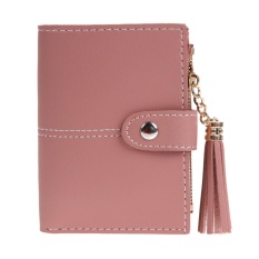 Wanita PU Kulit Tombol Rumbai Pendek Wallet Peta Koin Pemegang Kopling Dompet (Merah)