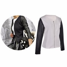 Wanita PU Kulit Casual Zip Lengan Panjang Parka Mantel Zipper Jaket Baseball-Intl